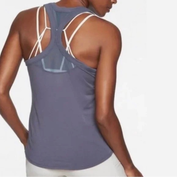 Athleta Blue Topanga Mesh Back Polyester Lyocell Tank Top 350528 EUC Size Small - Picture 2 of 12